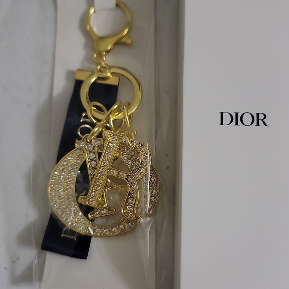 New in Box Dior GWP Gold and Black Rhinestone Charm Keychain Bag Charm - Picture 2 of 3